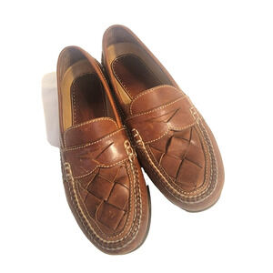 Johnston & Murphy Leather Loafers Size 10 1/2 10.5 Woven Basket Weave